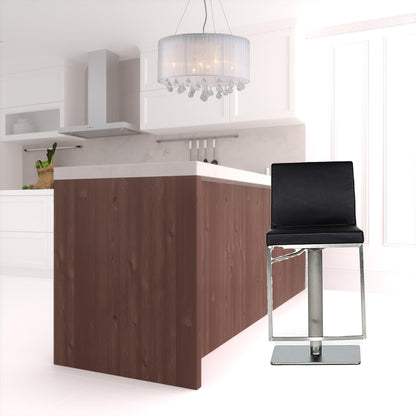 42" Black Faux Leather And Stainless Steel Swivel Low Back Adjustable Height Bar Chair With Footrest