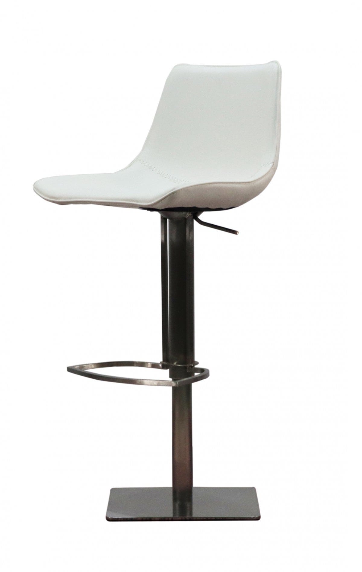 40" White Faux Leather And Stainless Steel Swivel Adjustable Height Bar Chair With Footrest