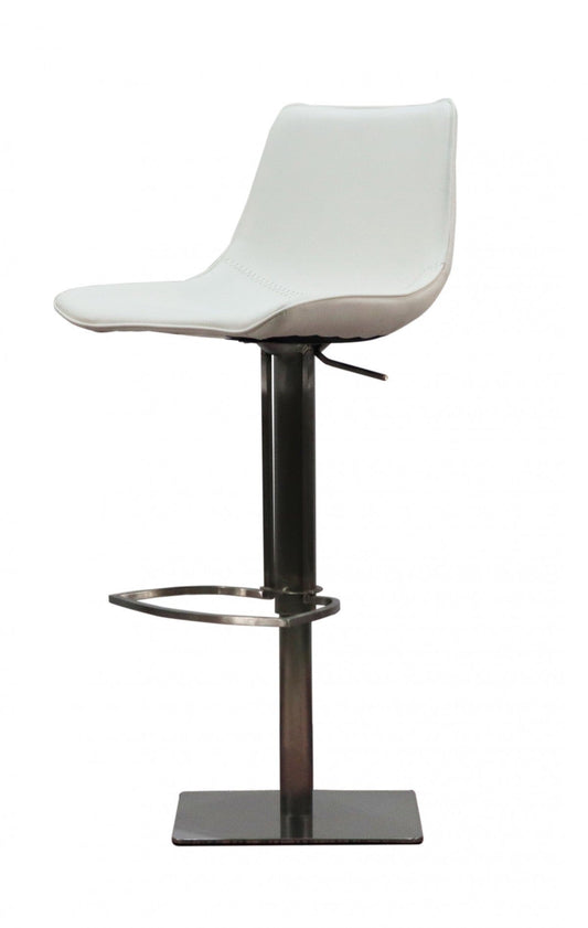 40" White Faux Leather And Stainless Steel Swivel Adjustable Height Bar Chair With Footrest