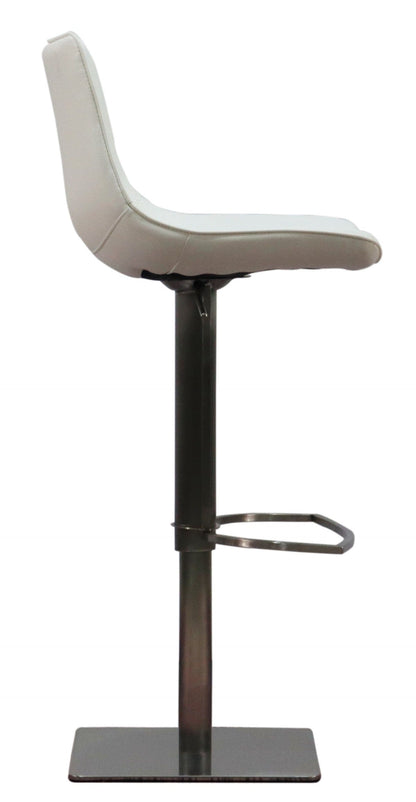 40" White Faux Leather And Stainless Steel Swivel Adjustable Height Bar Chair With Footrest