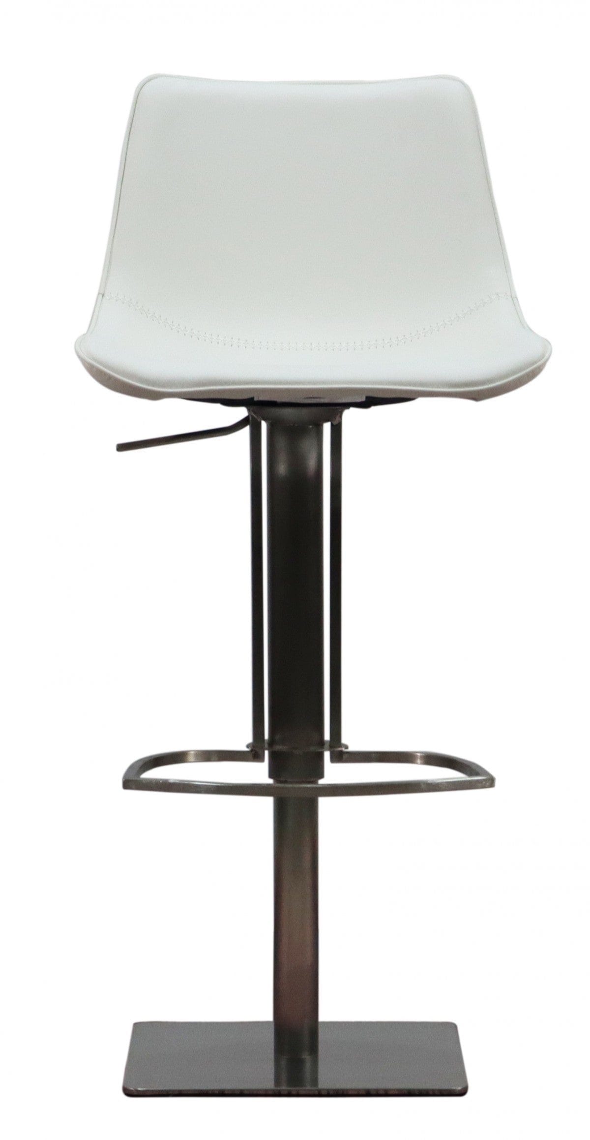 40" White Faux Leather And Stainless Steel Swivel Adjustable Height Bar Chair With Footrest