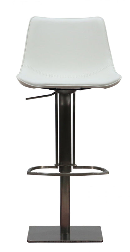 40" White Faux Leather And Stainless Steel Swivel Adjustable Height Bar Chair With Footrest