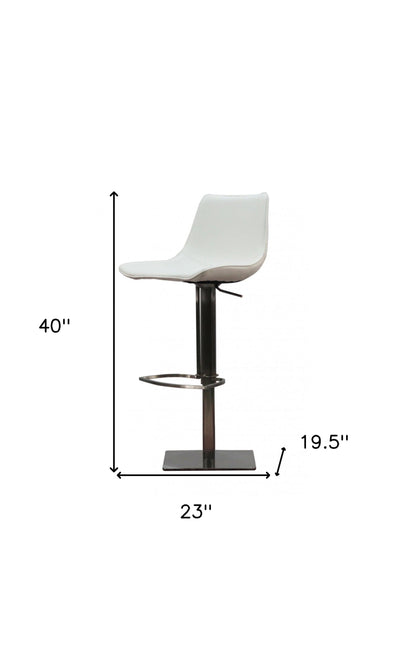 40" White Faux Leather And Stainless Steel Swivel Adjustable Height Bar Chair With Footrest