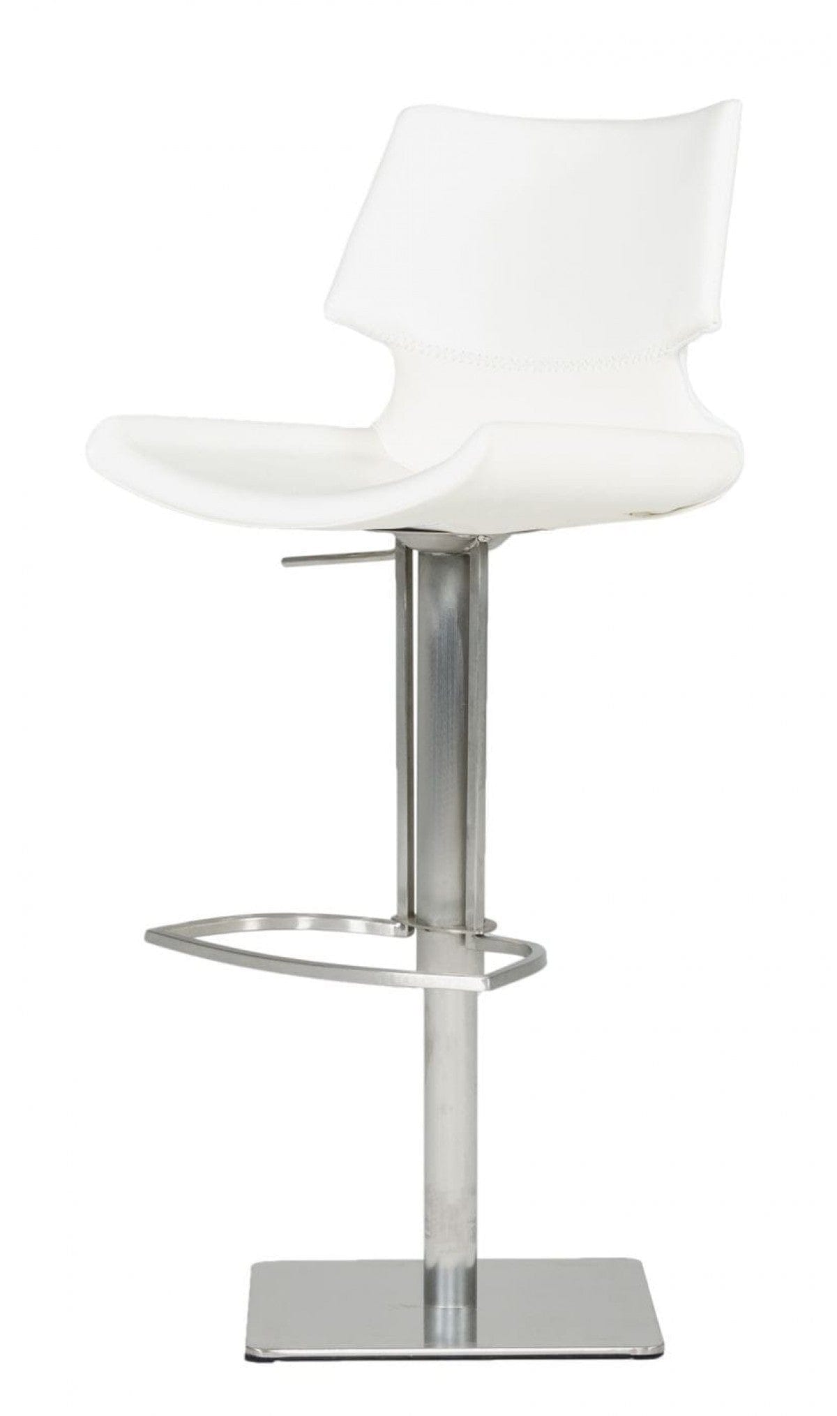 45" White Faux Leather And Steel Swivel Low Back Adjustable Height Bar Chair With Footrest