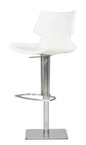 45" White Faux Leather And Steel Swivel Low Back Adjustable Height Bar Chair With Footrest