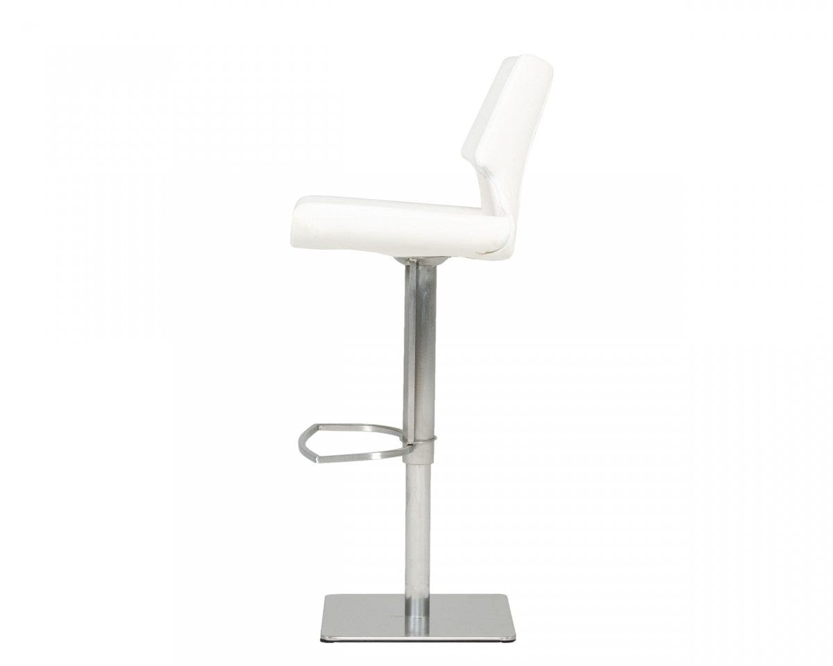 45" White Faux Leather And Steel Swivel Low Back Adjustable Height Bar Chair With Footrest