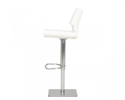 45" White Faux Leather And Steel Swivel Low Back Adjustable Height Bar Chair With Footrest
