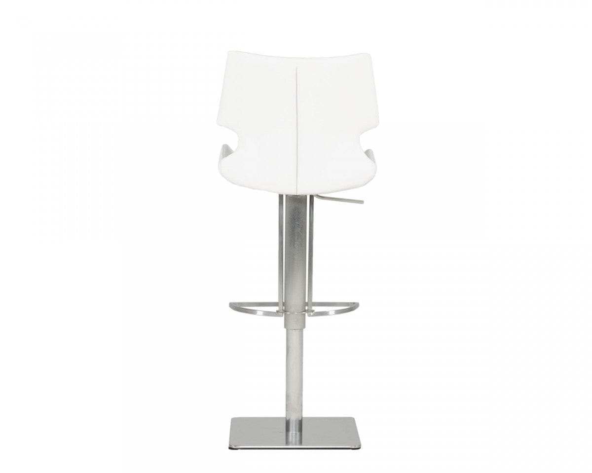 45" White Faux Leather And Steel Swivel Low Back Adjustable Height Bar Chair With Footrest
