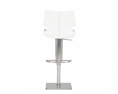 45" White Faux Leather And Steel Swivel Low Back Adjustable Height Bar Chair With Footrest