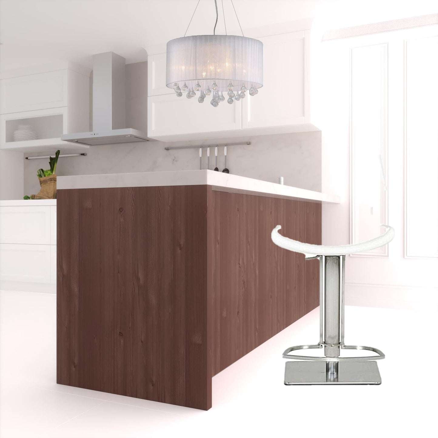 45" White Faux Leather And Steel Swivel Low Back Adjustable Height Bar Chair With Footrest