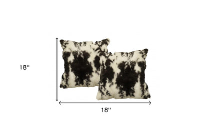 Set Of Two 18" X 18" Black And White Rabbit Natural Fur Animal Print Throw Pillows