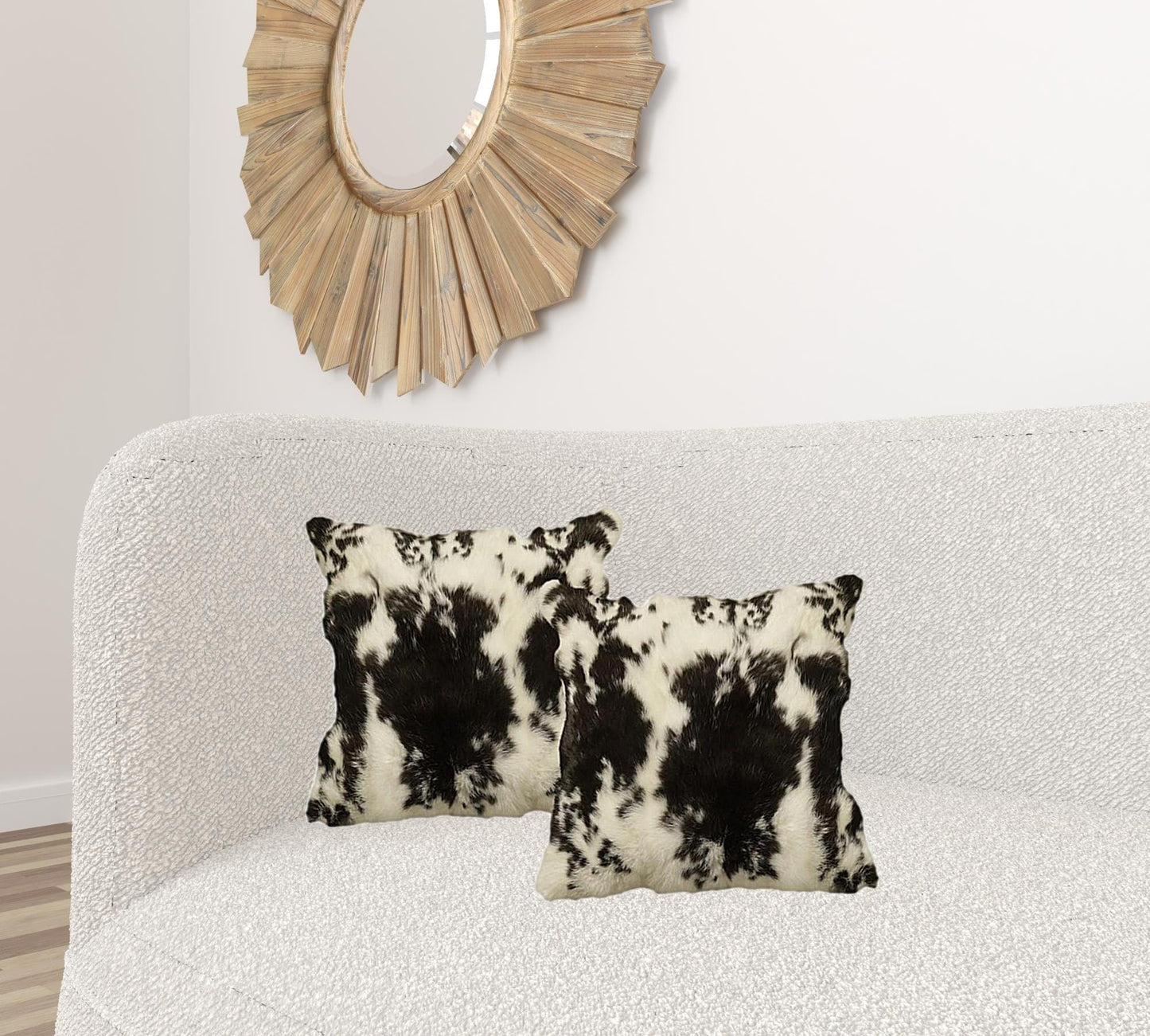 Set Of Two 18" X 18" Black And White Rabbit Natural Fur Animal Print Throw Pillows