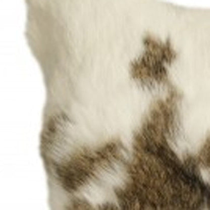 Set Of Two 18" X 18" Brown And White Rabbit Natural Fur Animal Print Throw Pillows
