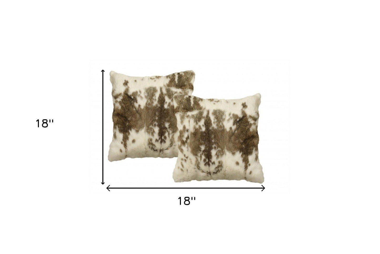 Set Of Two 18" X 18" Brown And White Rabbit Natural Fur Animal Print Throw Pillows