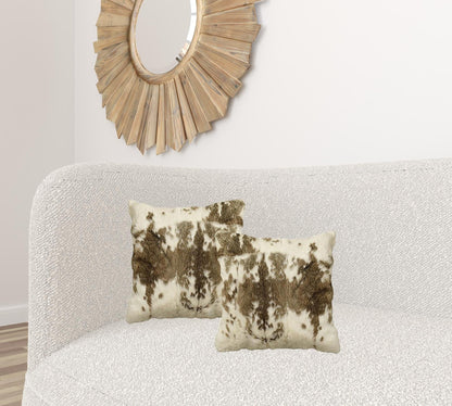 Set Of Two 18" X 18" Brown And White Rabbit Natural Fur Animal Print Throw Pillows