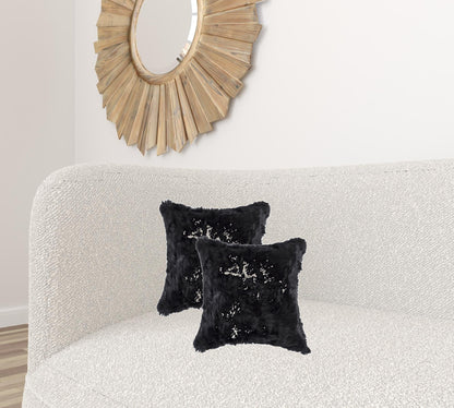 Set Of Two 18" X 18" Black Rabbit Natural Fur Animal Print Throw Pillows