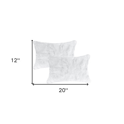 Set Of Two 12" X 20" White Rabbit Natural Fur Throw Pillows