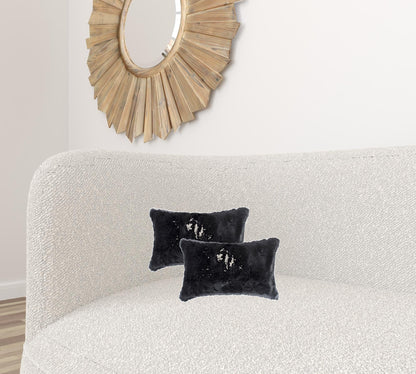 Set Of Two 12" X 20" Black Rabbit Natural Fur Throw Pillows