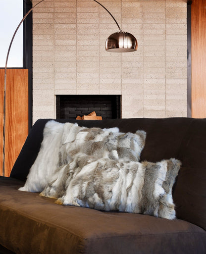 Set Of Two 12" X 20" Tan And White Rabbit Natural Fur Animal Print Throw Pillows