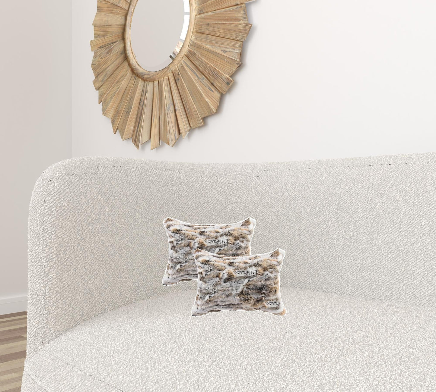 Set Of Two 12" X 20" Tan And White Rabbit Natural Fur Animal Print Throw Pillows