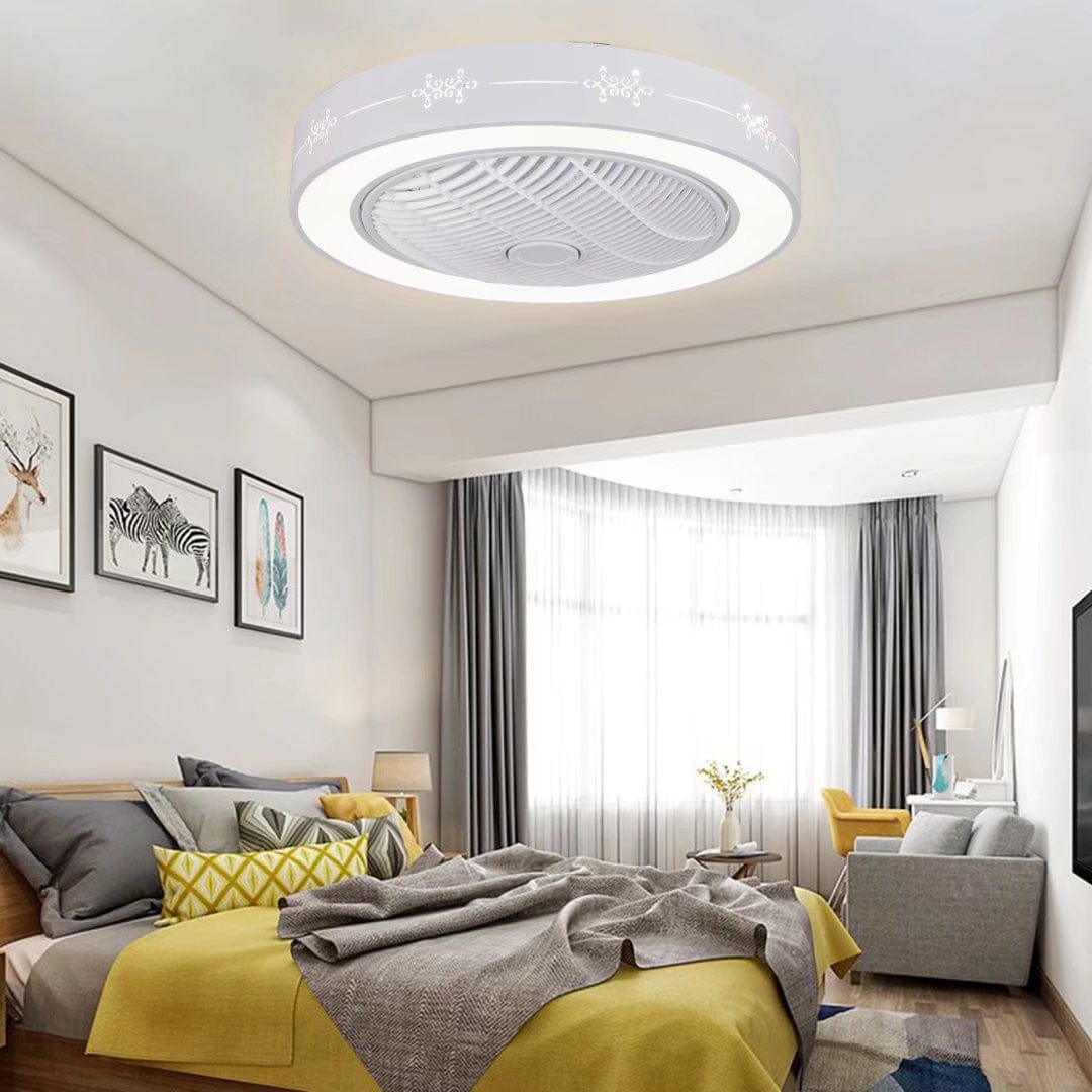 White Modern Flush LED Ceiling Fan and Light