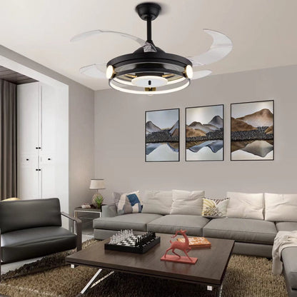 Modern Black Ceiling Lamp With Retractable Fan
