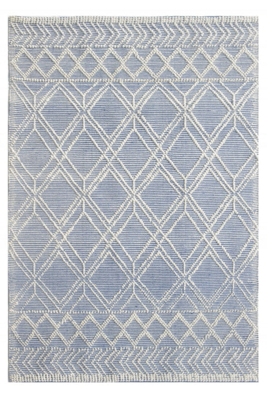 5’ x 7’ Blue Ivory Tribal Geometric Pattern Area Rug