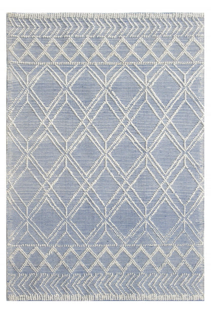 6’ x 9’ Blue Ivory Tribal Geometric Pattern Area Rug