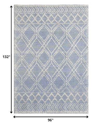 8’ x 11’ Blue Ivory Tribal Geometric Pattern Area Rug