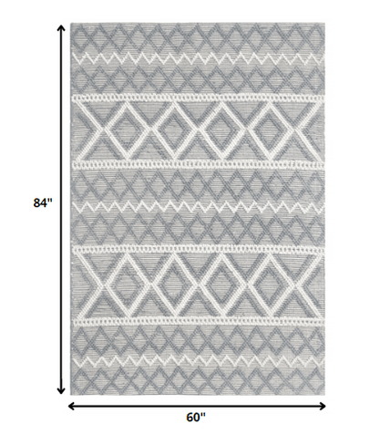 5’ x 7’ Gray Ivory Diamonds Boho Chic Area Rug