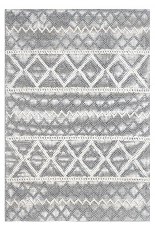 8’ x 11’ Gray Ivory Diamonds Boho Chic Area Rug
