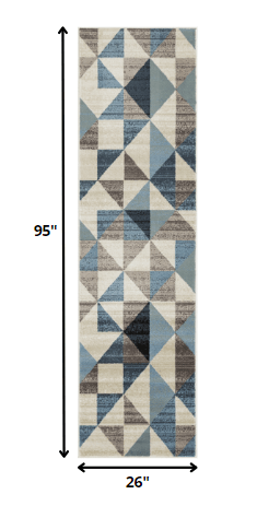2’ x 8’ Blue Beige Nested Diamonds Modern Runner Rug