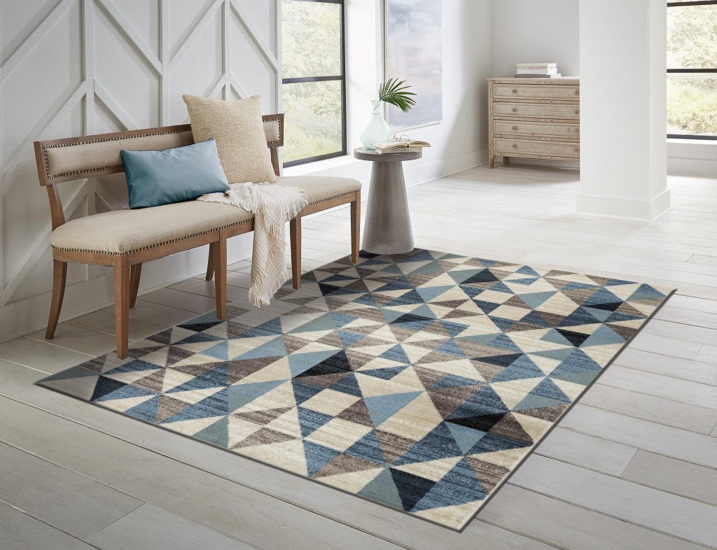 3’ x 5’ Blue Beige Nested Diamonds Modern Area Rug