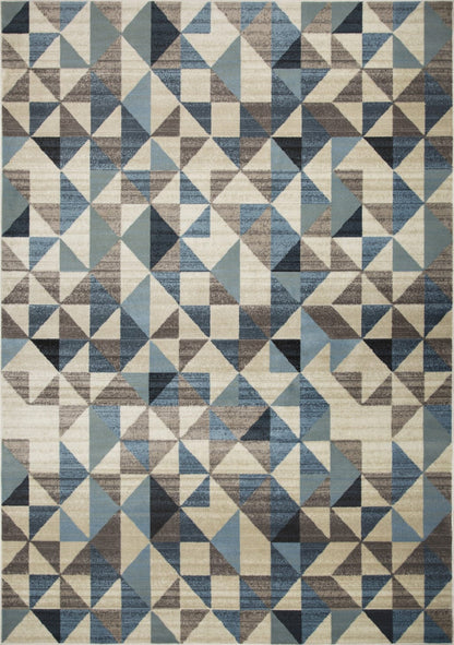 8’ x 11’ Blue Beige Nested Diamonds Modern Area Rug