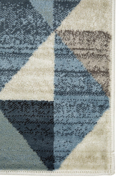 8’ x 11’ Blue Beige Nested Diamonds Modern Area Rug