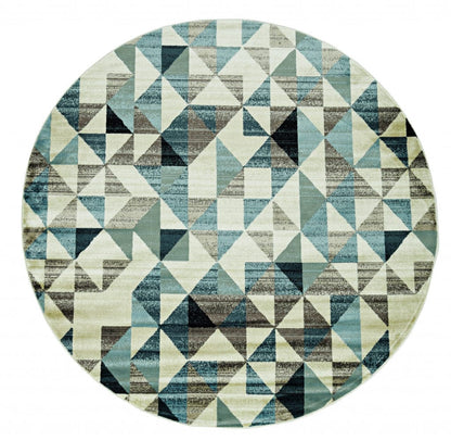 8’ Round Blue Beige Nested Diamonds Modern Area Rug