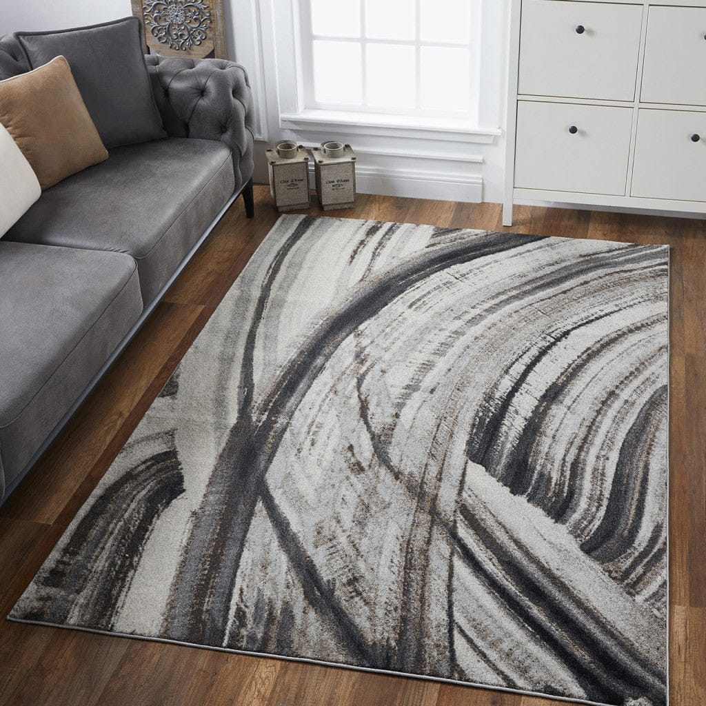 5’ x 8’ Gray Ivory Abstract Strokes Modern Area Rug