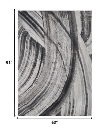 5’ x 8’ Gray Ivory Abstract Strokes Modern Area Rug