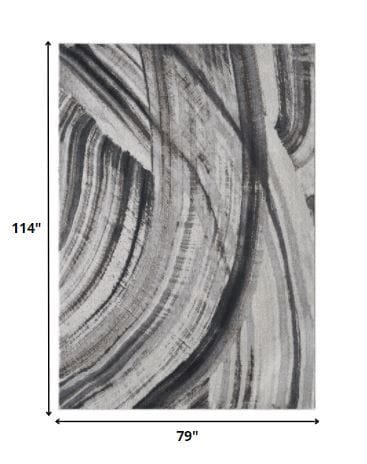 7’ x 10’ Gray Ivory Abstract Strokes Modern Area Rug