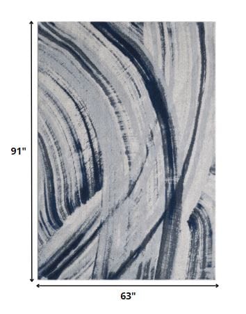 5’ x 8’ Navy Ivory Abstract Strokes Modern Area Rug
