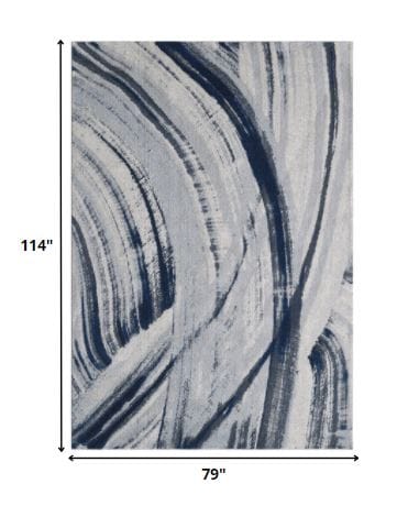 7’ x 10’ Navy Ivory Abstract Strokes Modern Area Rug