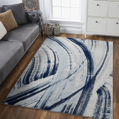 10’ x 13’ Navy Ivory Abstract Strokes Modern Area Rug