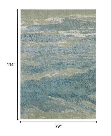 7’ x 10’ Blue Sage Impressionistic Ocean Area Rug