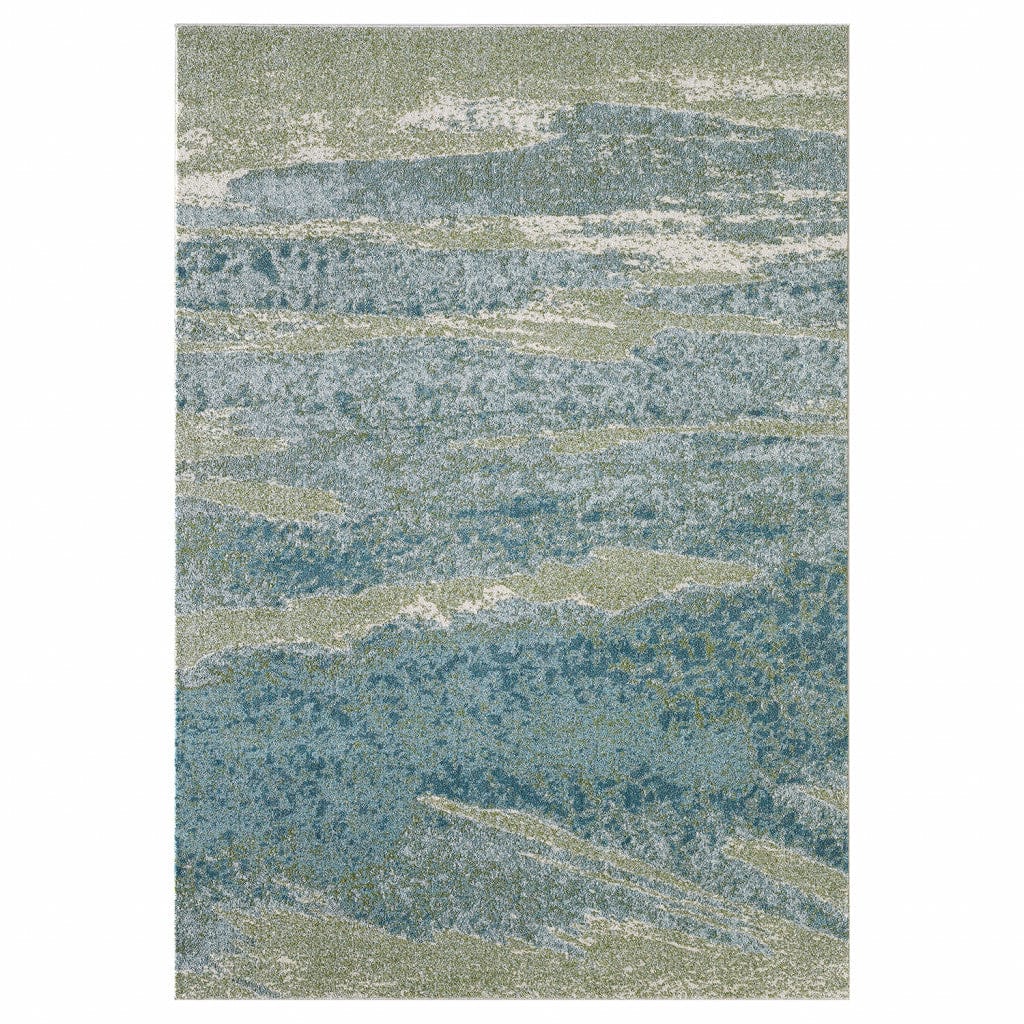 8’ x 11’ Blue Sage Impressionistic Ocean Area Rug