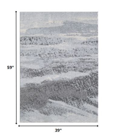 3’ x 5’ Blue Gray Abstract Mist Modern Area Rug