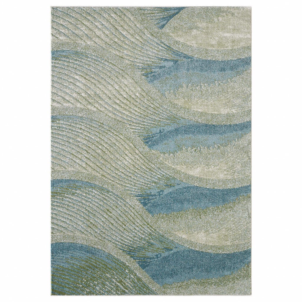 7’ x 10’ Blue Beige Abstract Waves Modern Area Rug