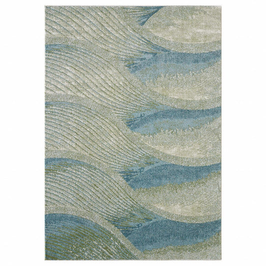 7’ x 10’ Blue Beige Abstract Waves Modern Area Rug
