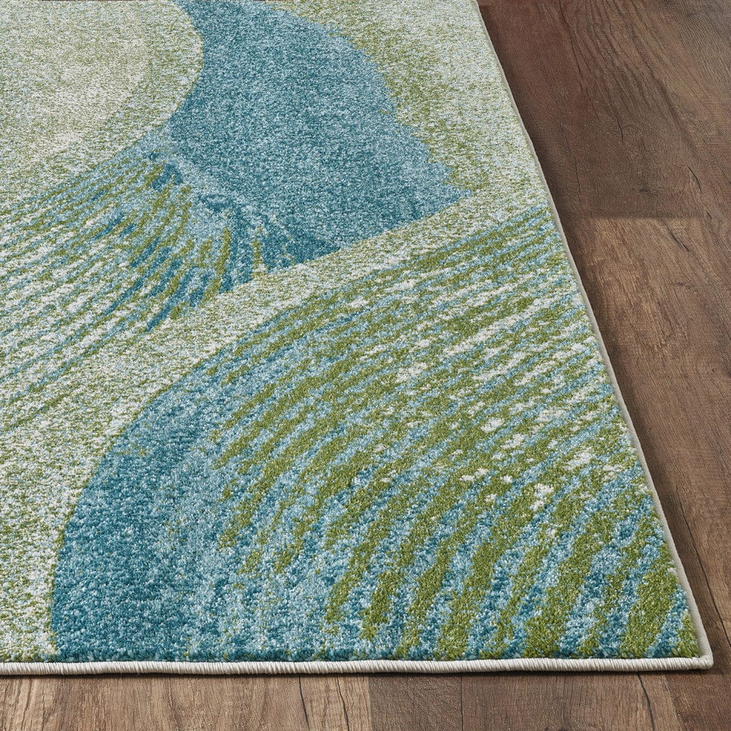 7’ x 10’ Blue Beige Abstract Waves Modern Area Rug