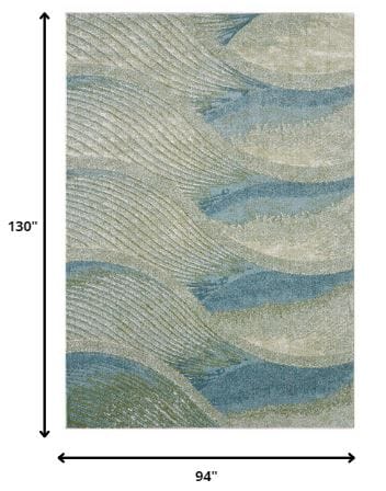 8’ x 11’ Blue Beige Abstract Waves Modern Area Rug
