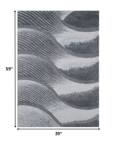 3’ x 5’ Gray Blue Abstract Waves Modern Area Rug